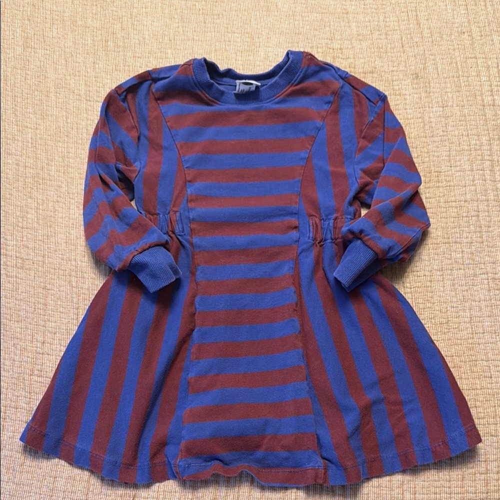 Kids' Striped Long-Sleeve Dress - Blue & Burgundy